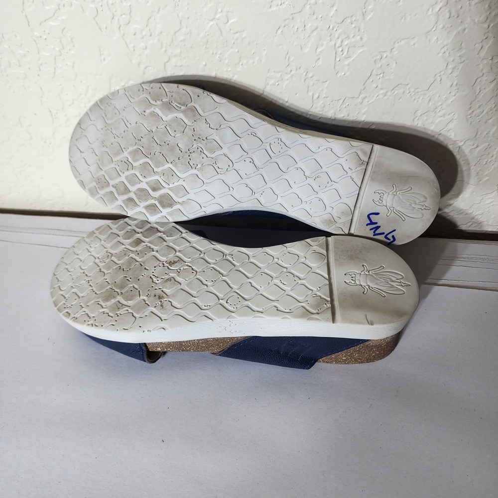 Fly London Navy Blue Leather Cross Strap Wedge Slide Sandals Womens 41 US 10 - Picture 6 of 10